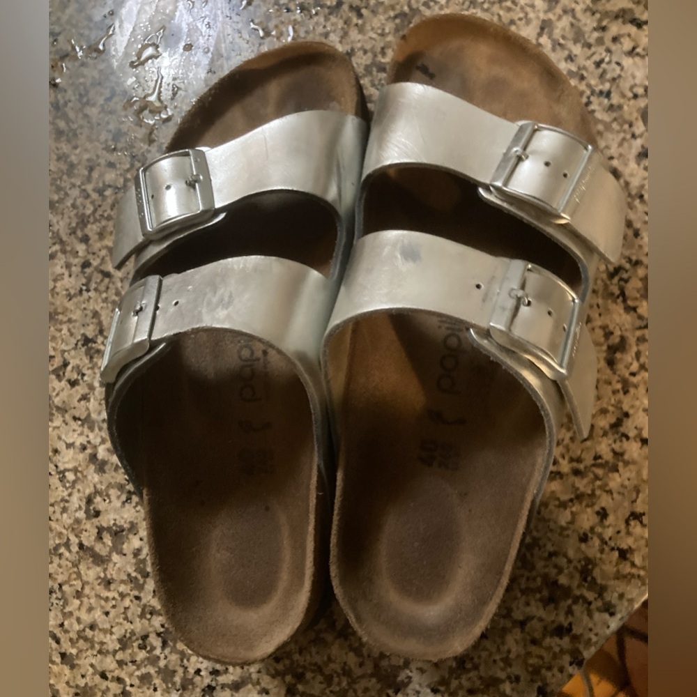 Birkenstock Matte Metallic SilverPapillo Platform Arizona Sandals Sz 40N